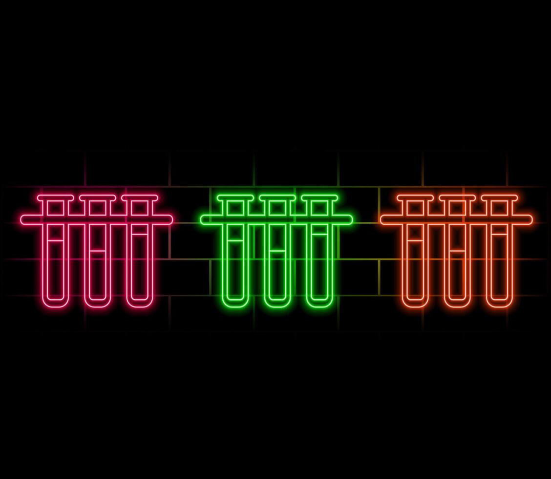 Neon line Test tube and flasks chemical laboratory test icon isolated on a black background. Sign for laboratory dolls. vector