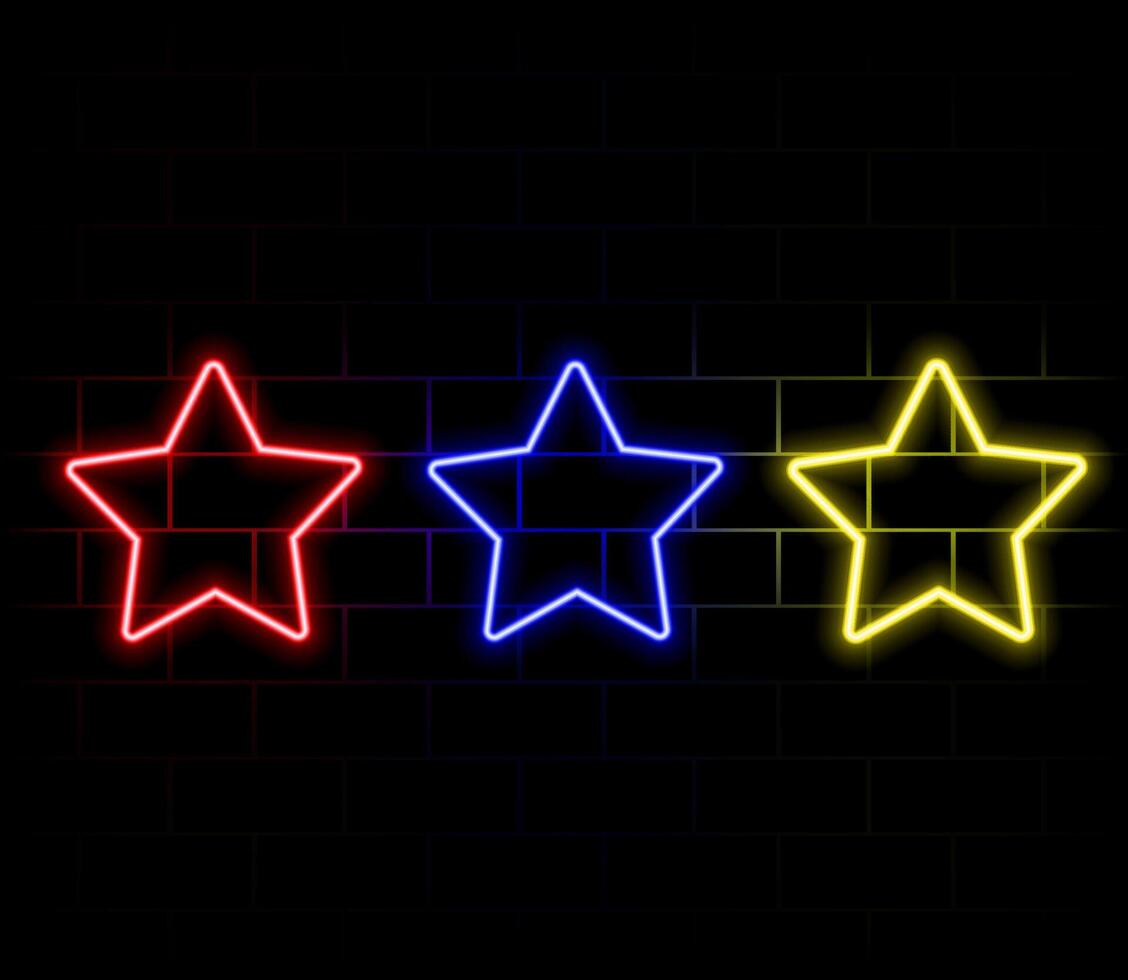 Set of star shape neon lighting on yellow and orange background. illustration. vector