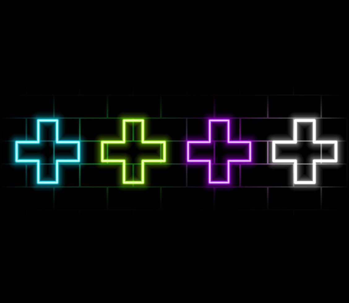 A set of neon crosses for formaceutics. Bright colorful icons for medicine. vector
