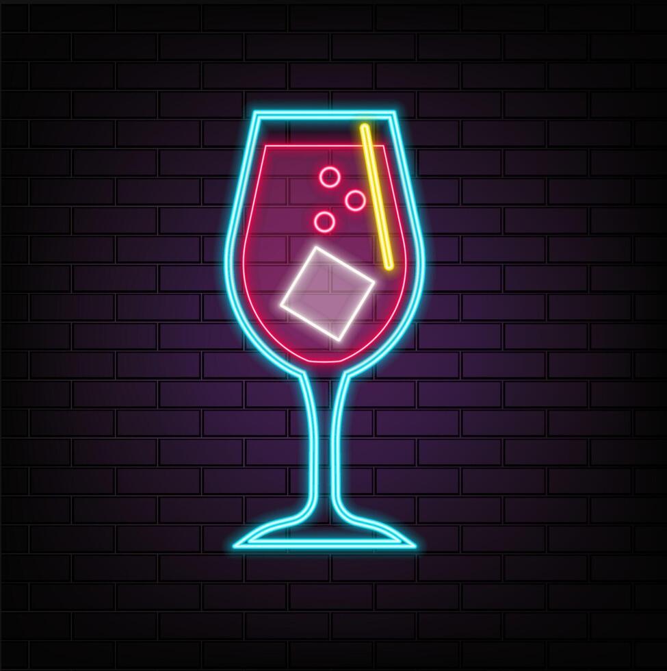 Cocktail party background. illustration of abstract glowing neon colored different cocktail glasses over blue background for your design vector