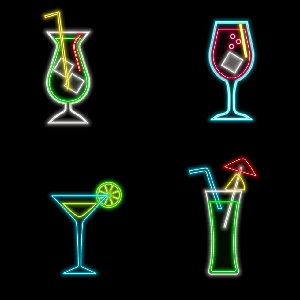 Cocktail Cosmopolitan Neon Design Element. Cocktail with lime, lemon. Party concept. Glowing illustration of Drinks promotion. vector