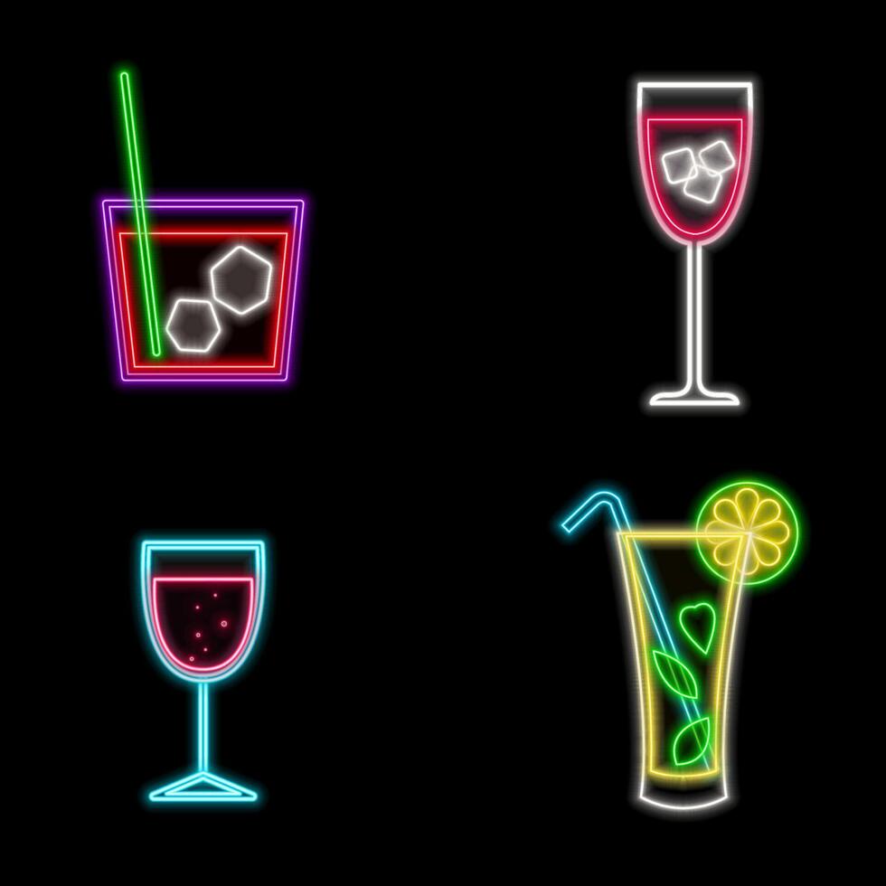 Cocktail Tequila sunrise neon sign on brick wall background. vector