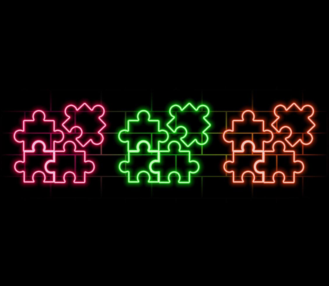 Puzzle line icon. Neon laser lights. Engineering strategy sign. Glow laser speech bubble. Neon lights chat bubble. Banner badge with puzzle icon. vector