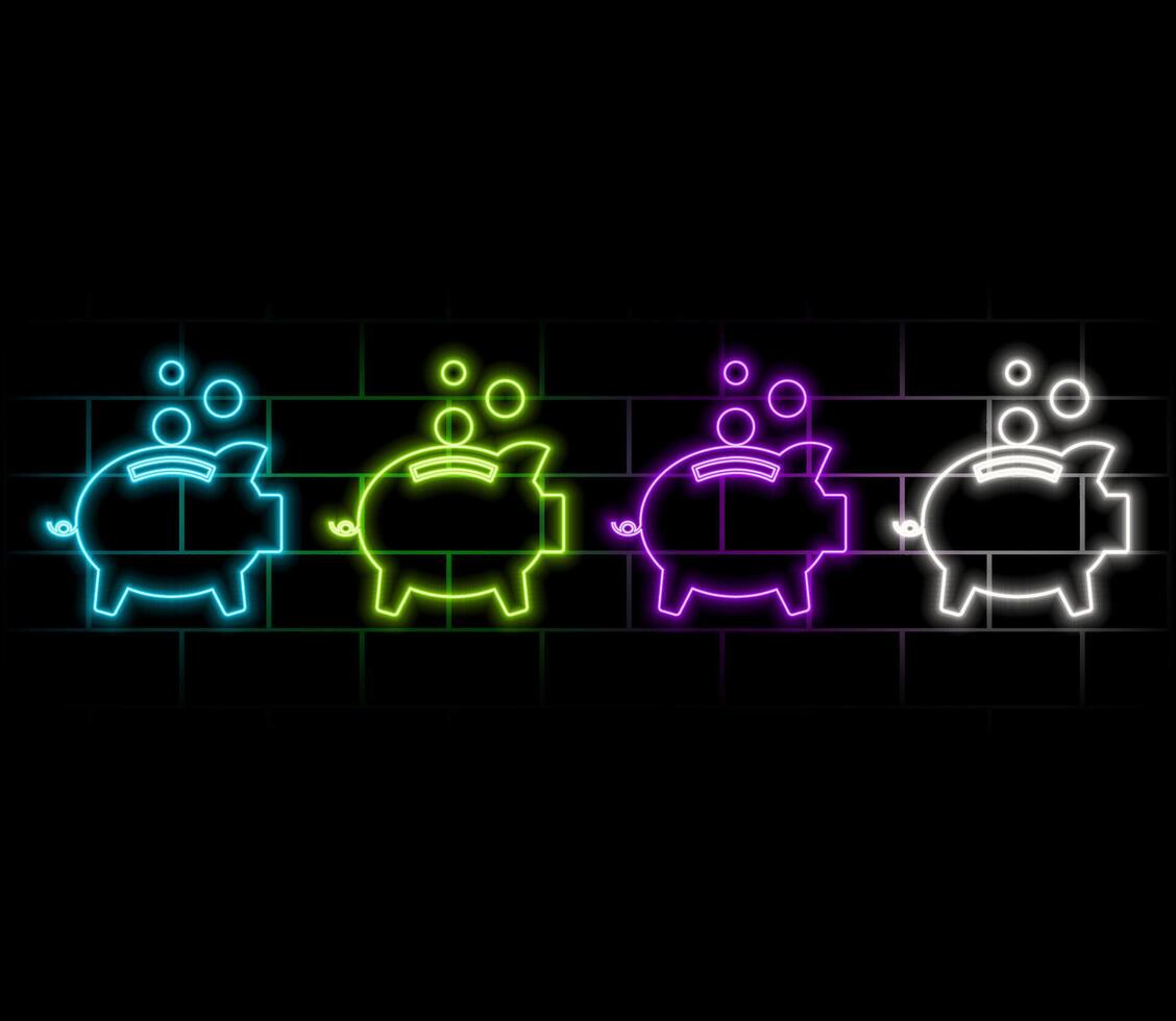 Piggy bank with dollar coin. Neon sign element. Night bright advertisement. illustration for business vector