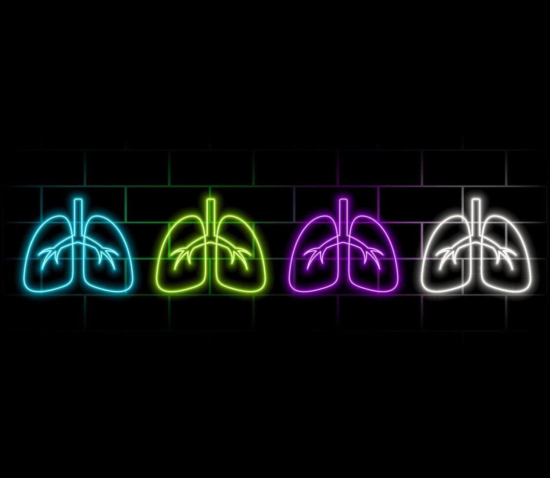glowing Human lungs icons. neon Lungs sign. Neon Red lungs icon isolated on black background. vector