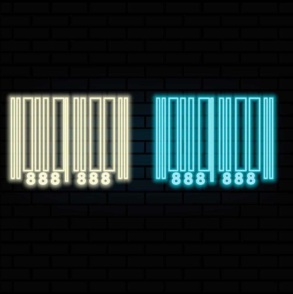 Glowing neon Barcode icon isolated on brick wall background. Illustration vector