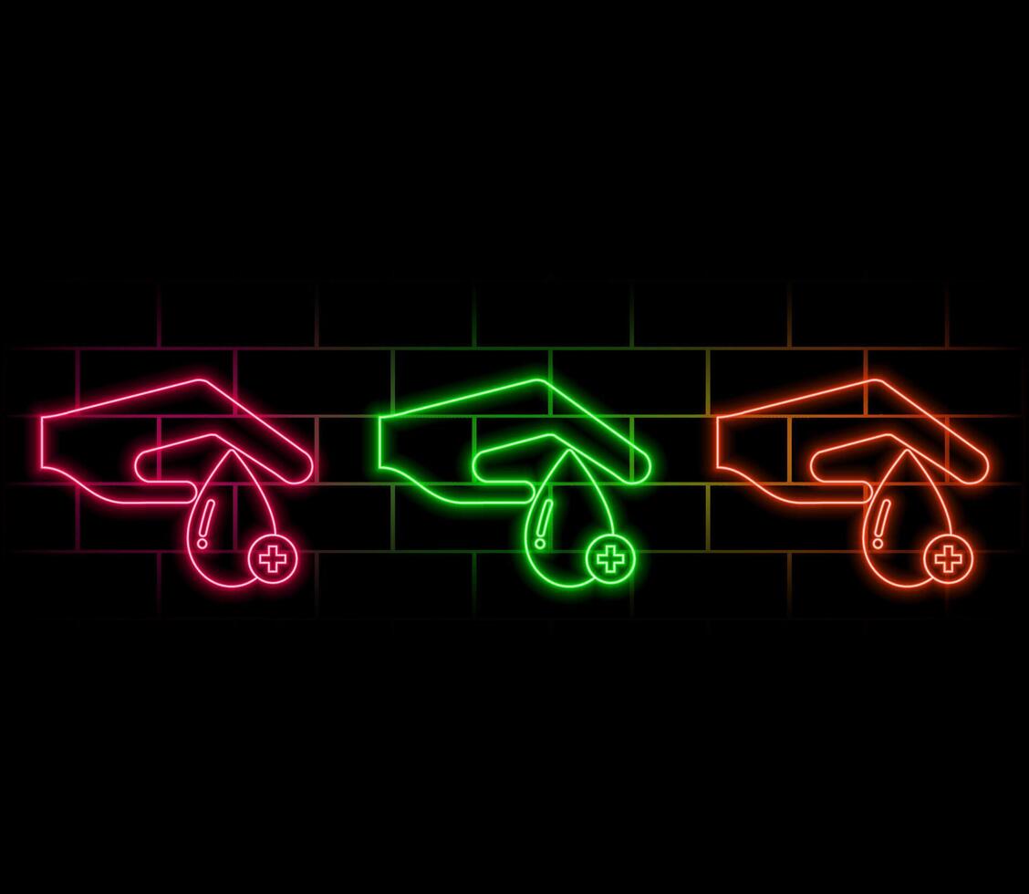 Color neon line Washing hands with soap icon isolated on black background. Wash your hands with soap to prevent viruses and bacteria. Set icons on square buttons. illustration vector