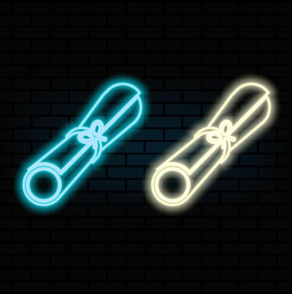 Graduation neon sign. Graduation cap and diploma. Night bright advertisement. illustration in neon style for academic and education vector
