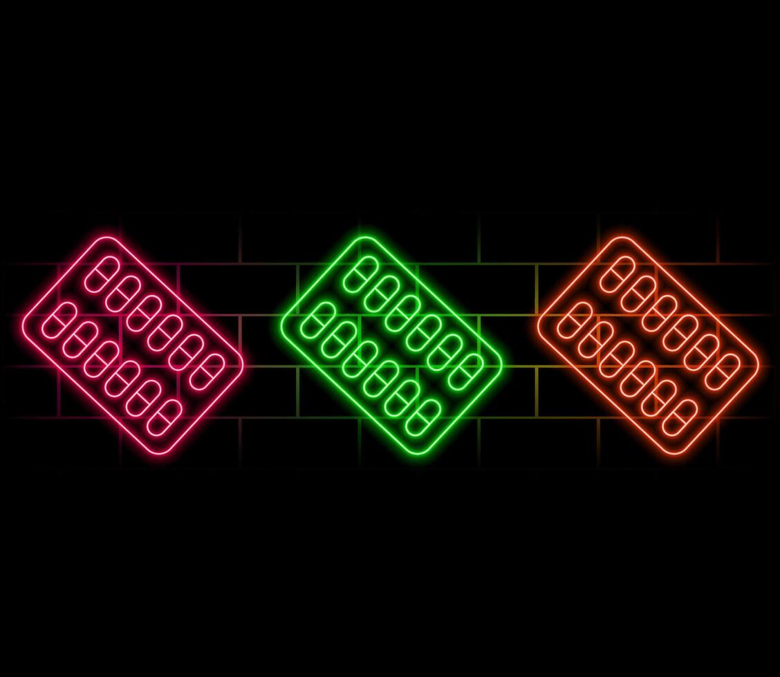 Capsule pill line icon. Neon laser lights. Medical drugs sign. Pharmacy medication symbol. Glow laser speech bubble. Neon lights chat bubble. Banner badge with capsule pill icon. vector