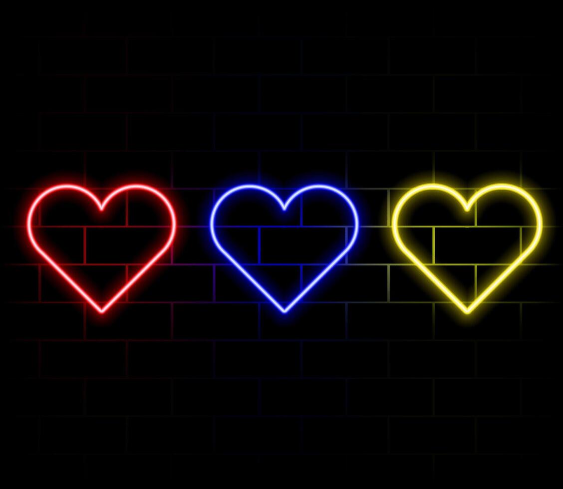 Neon light heart. Love sign with glow. Pink, red and purple leds. Laser frame for Valentine day. Electrical elements for design with text. vector