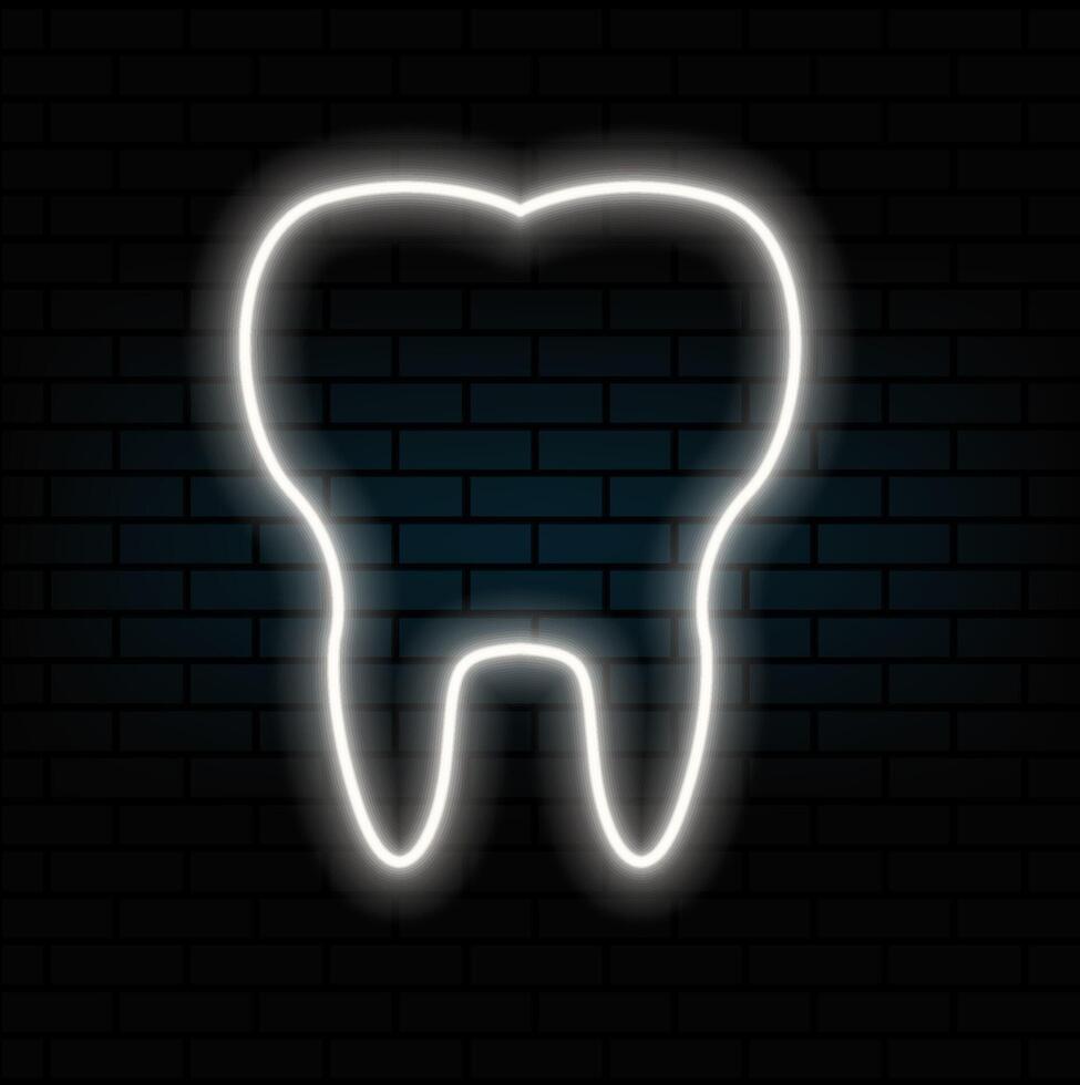 Glowing neon line Tooth treatment procedure icon isolated on black background. human neon tooth icon. Healthy shining tooth neon light icon. vector