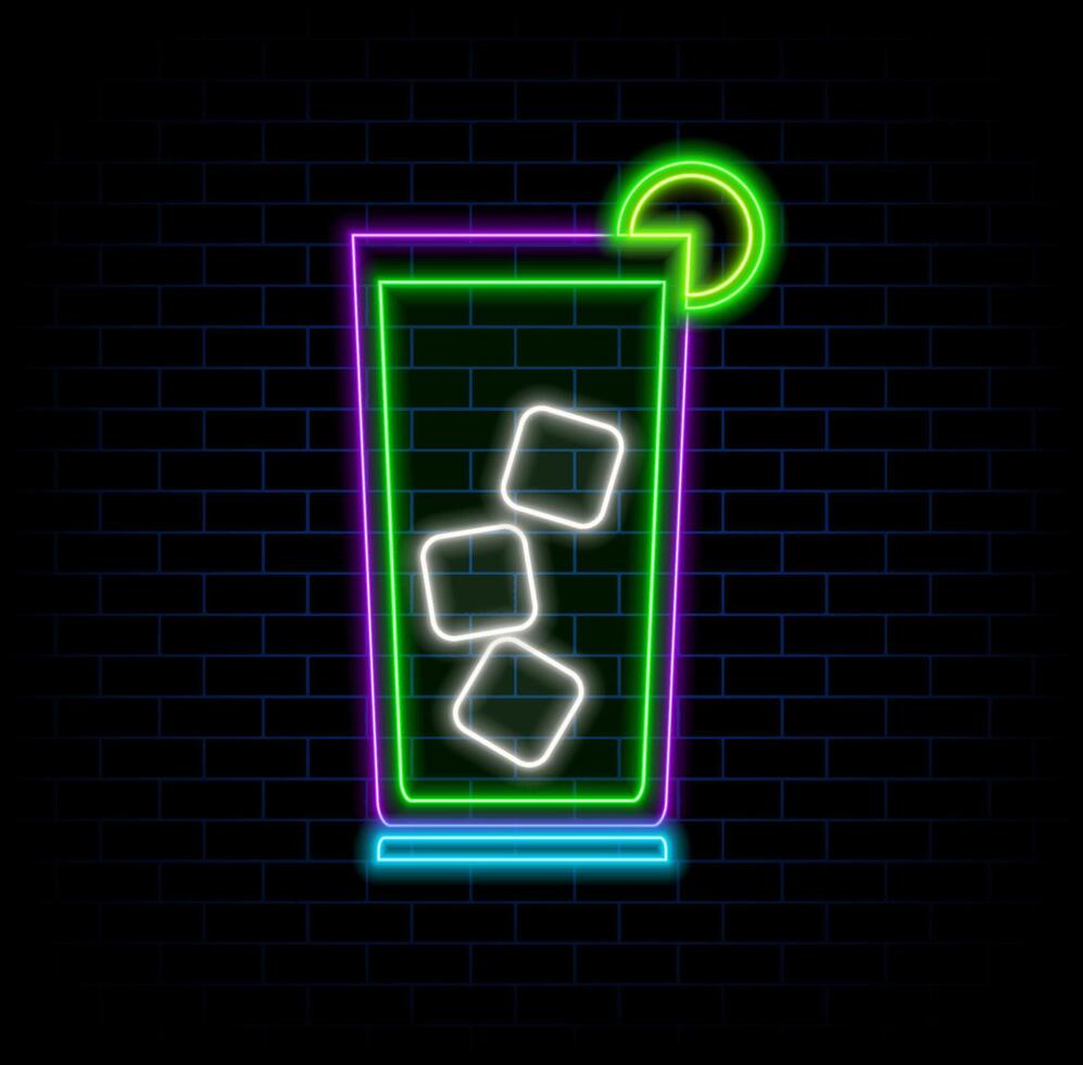 Cocktail party poster neon . Summer party design template, bright neon brochure, modern trend design, light banner, typography invitation to the party, postcard. . Editing text neon sign vector