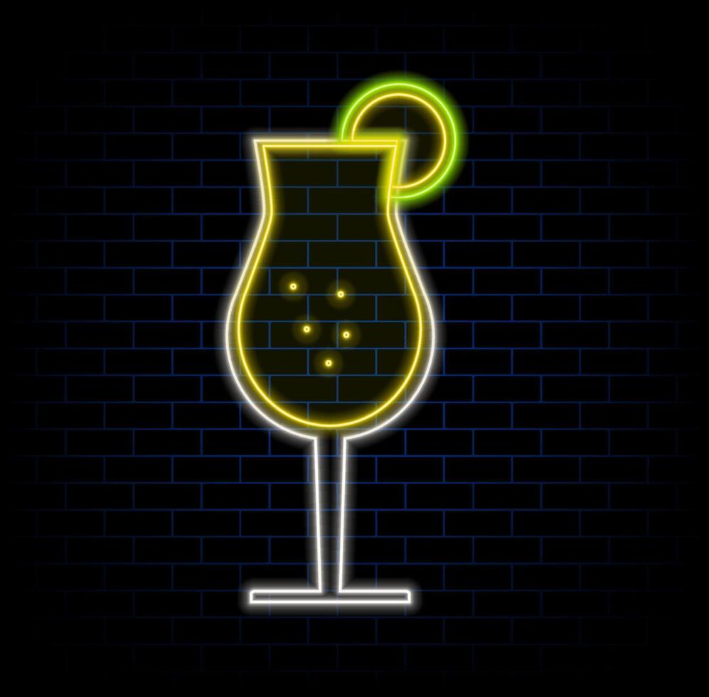 Cocktail Symbol Glass Neon Light Glowing Flat Isolated Graphic vector