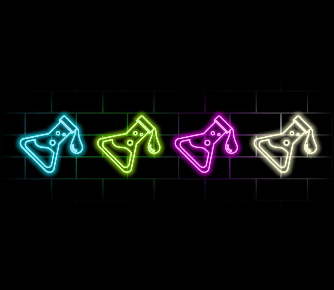 Neon light speech bubble. Chemistry lab line icon. Laboratory flask sign. Analysis symbol. Neon light background. Chemistry lab glow line. Brick wall banner. vector