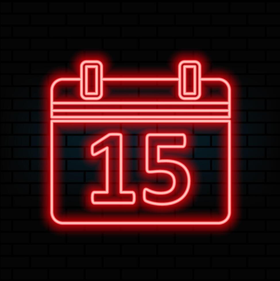 luminous neon 15 data calendar. brick background. red. vector