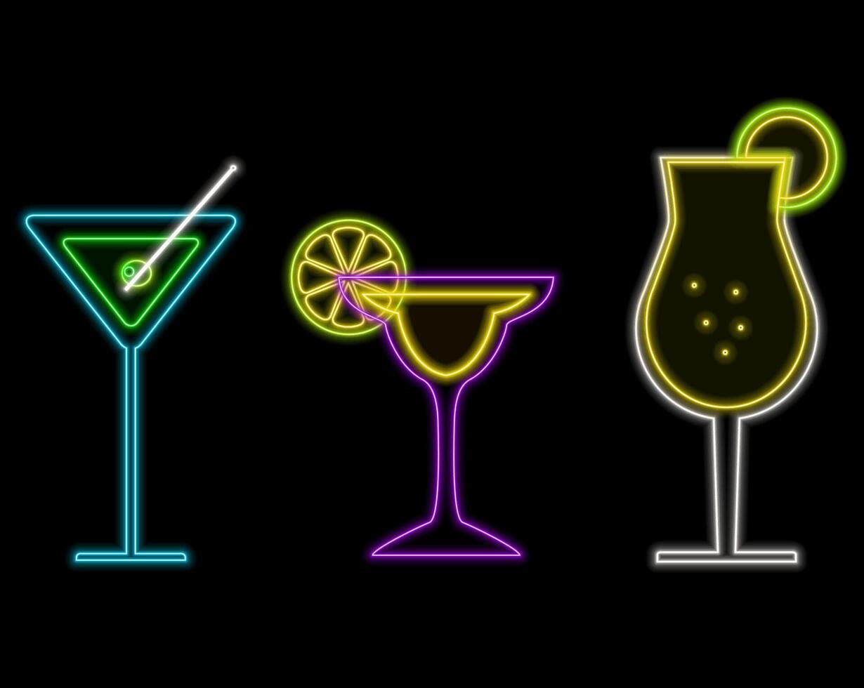 Cocktail Symbol Glass Neon Light Glowing Flat Isolated Graphic vector