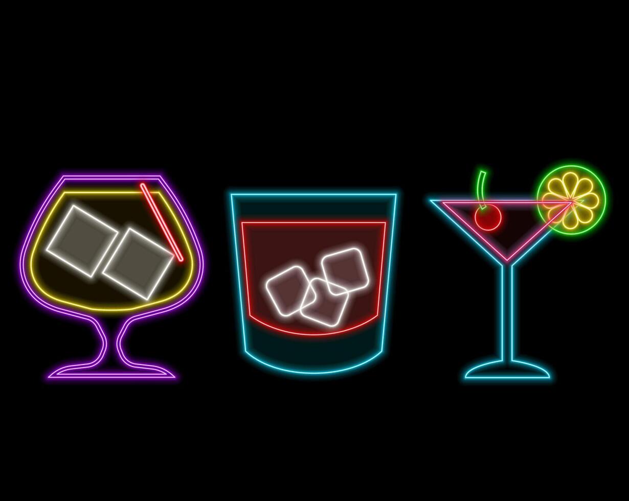 Bar and cocktail neon emblem. illustration. Neon sign for banner, billboard, promotion or advertisement. vector
