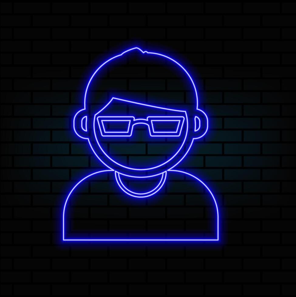 Glowing neon line Poker player icon isolated on brick wall background. Illustration vector