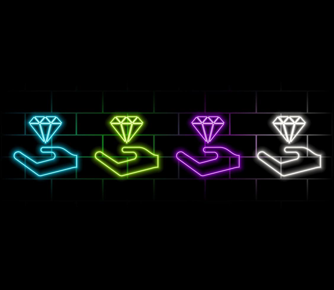 hand holding diamond Silhouette design. neon style. vector
