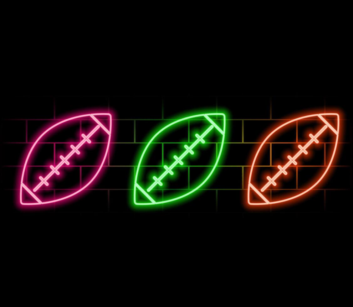 Set American Football ball figure glowing desktop icon, neon sticker, neon Fumble figure, glowing figure, neon geometrical figures vector