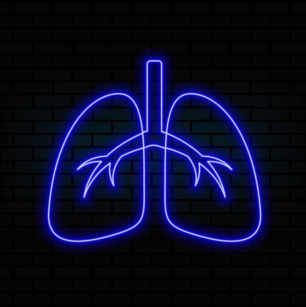 The appearance of neon glowing lung symbols. human neon Lung and rim icon. Glowing neon line Lungs icon isolated on black background. vector