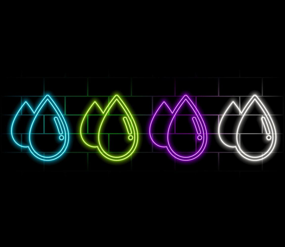 Water drop simple icon. Project plan. Blue neon style on button. With shade. purple color. vector