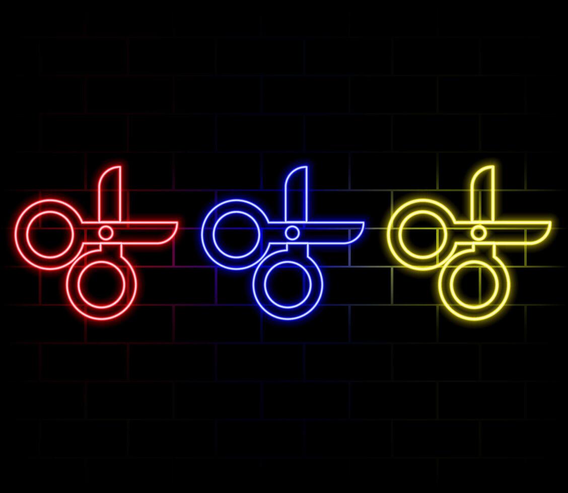 scissors neon icon. Simple thin line, outline of web, minimalistic icons for UI and UX, website or mobile application vector