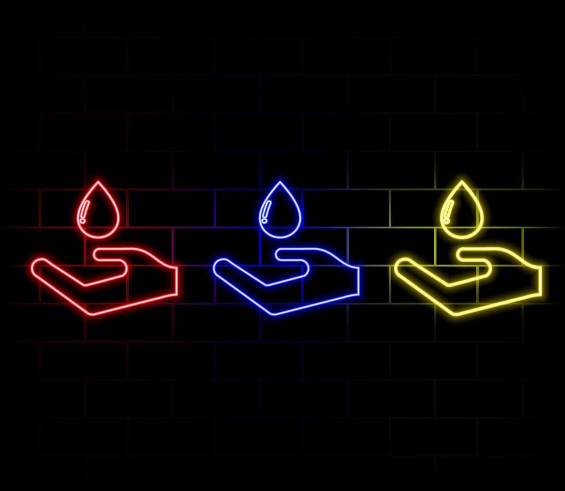 Hands with water drop neon icon. Elements of ecology set. Simple icon for websites, web design, mobile app, info graphics vector