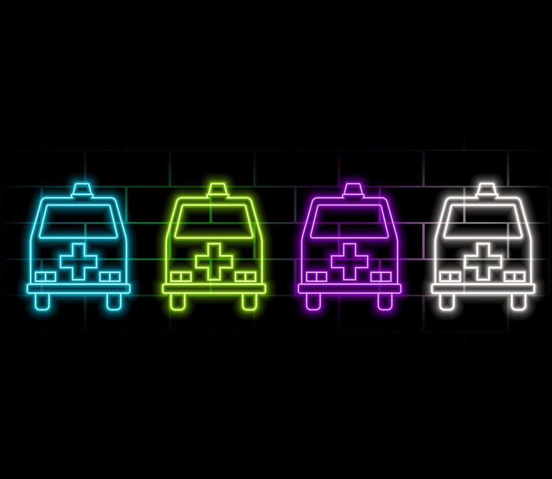 Ambulance car simple icon . Project plan. Blue neon style on button. With shade. vector