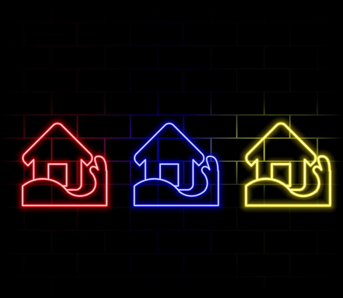 Collection of flood icon symbols on white background. neon style. vector