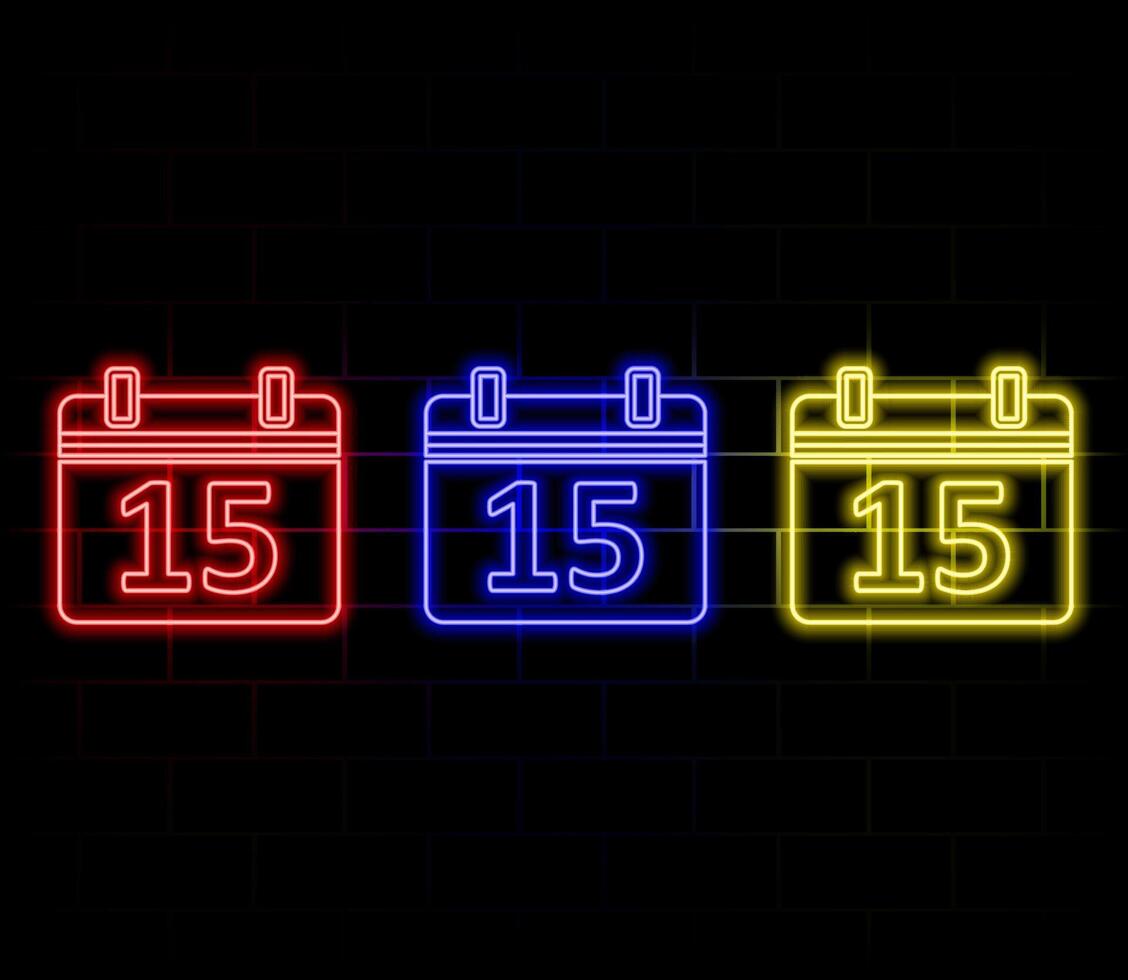 luminous neon 15 date calendar black background vector