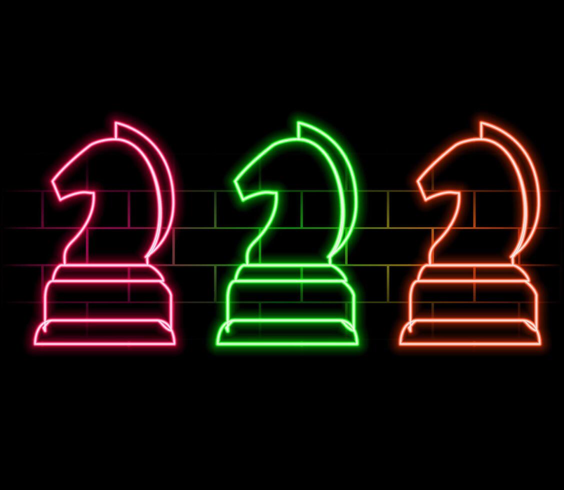 Neon light speech bubble. Chess Knight line icon. Marketing strategy symbol. Business targeting sign. Neon light background. Marketing strategy glow line. Brick wall banner. vector