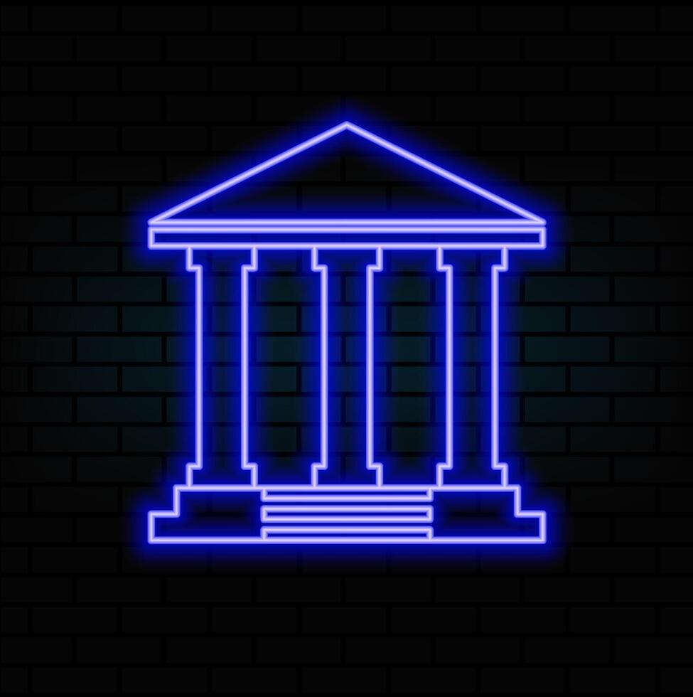 Bank icon in neon line style. Classical building in greek temple style symbol. vector