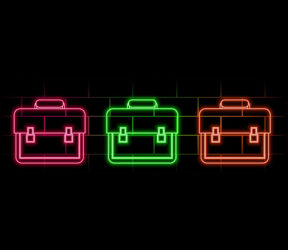 Color neon line Briefcase icon isolated on white background. Business case sign. Business portfolio. Set icons in colorful square buttons. Illustration vector