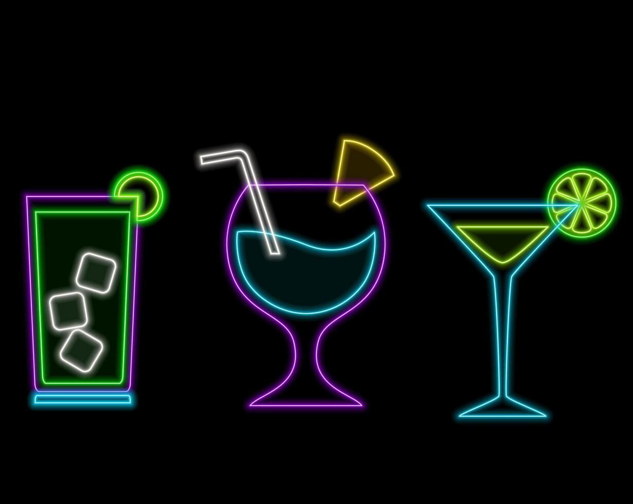 Neon food symbols isolated on black vector