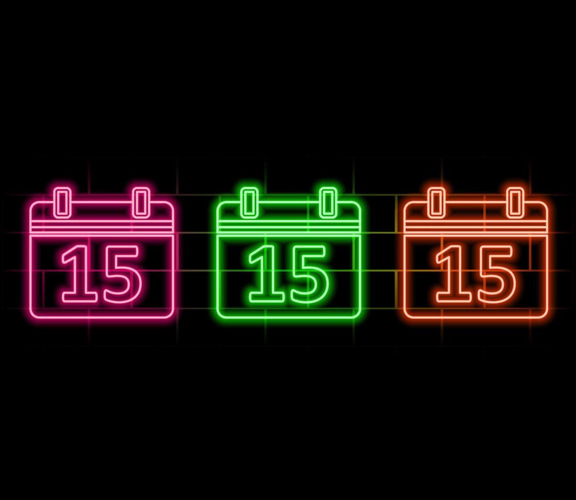 luminous neon 15 data calendar. brick background. vector
