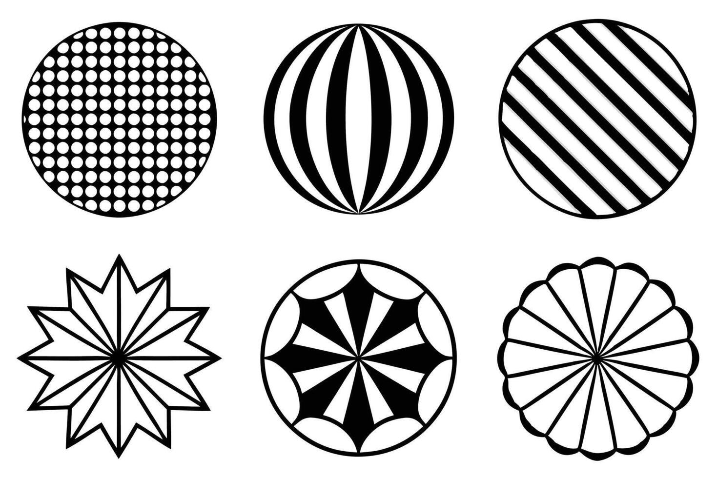 A set of black and white circles with different designs vector