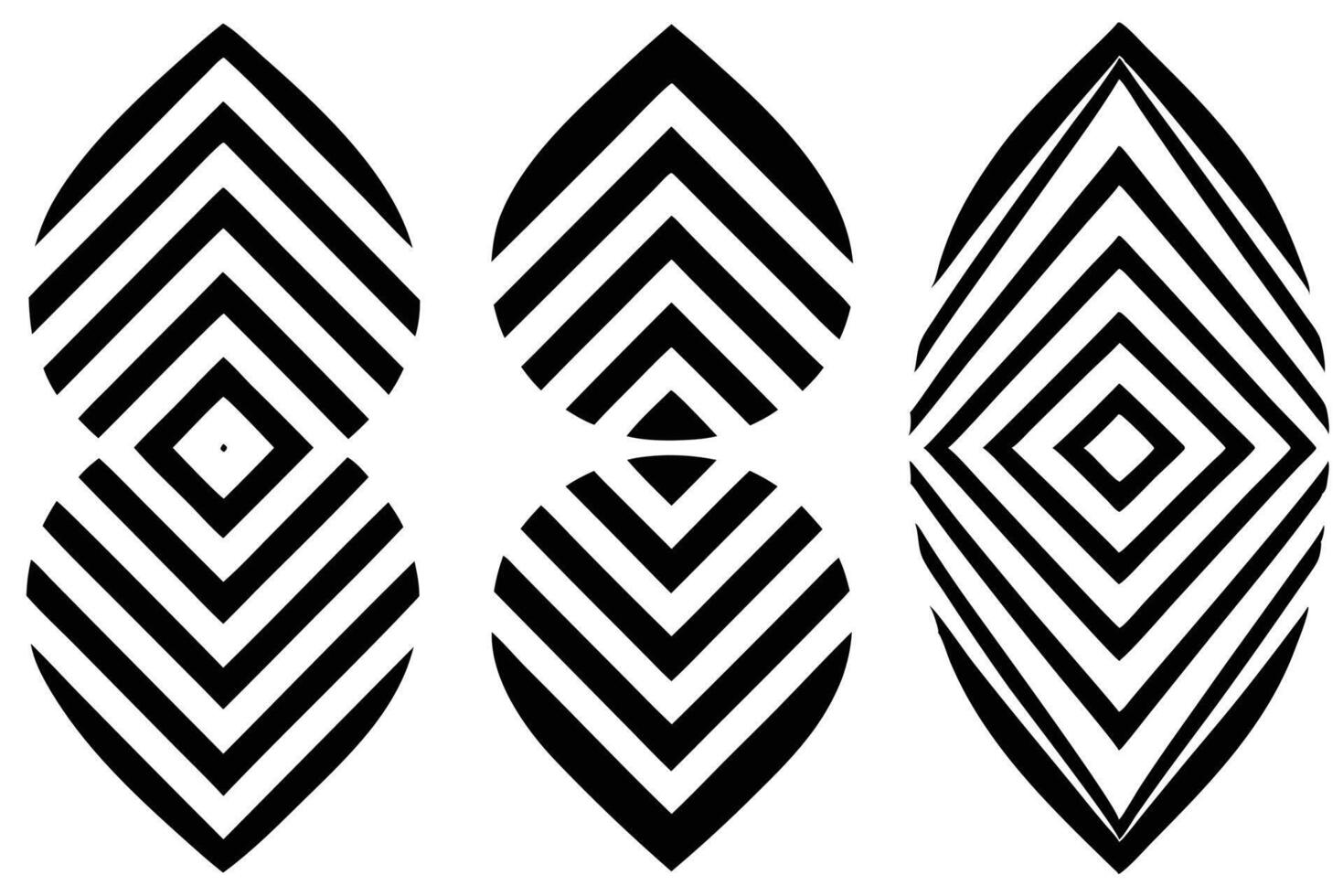 Three black and white geometric shapes with a white background vector