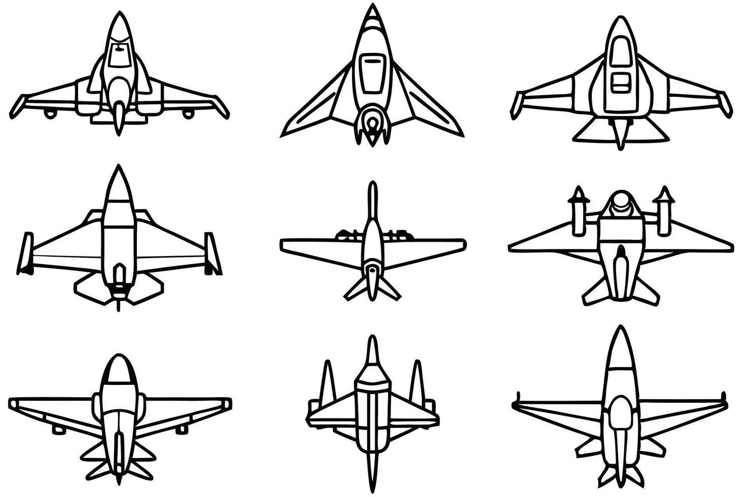 Fighter jet line art featuring modern fighter aircraft models vector
