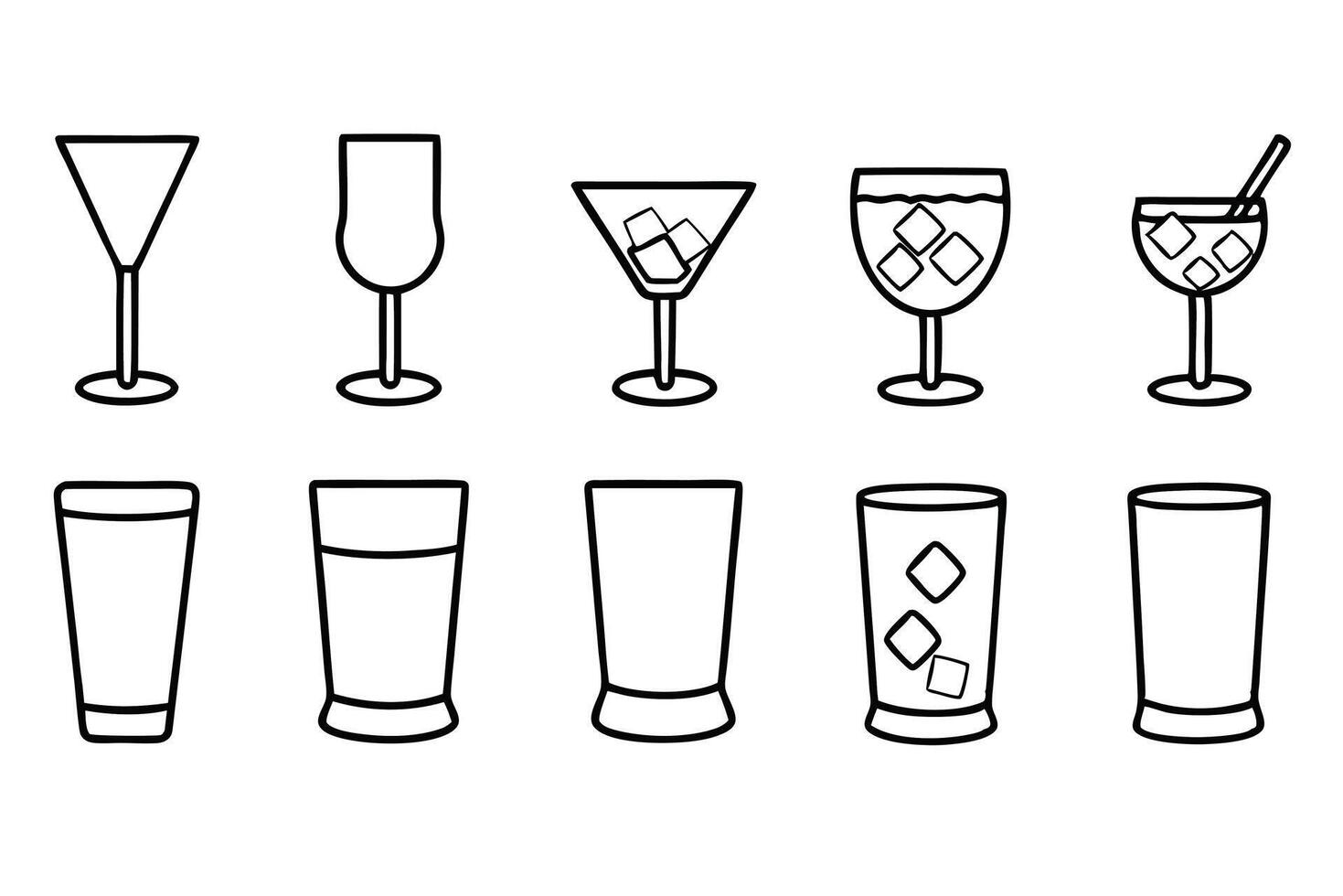 Drink Glass with Ice Line Art Illustration for Modern Wall Art vector