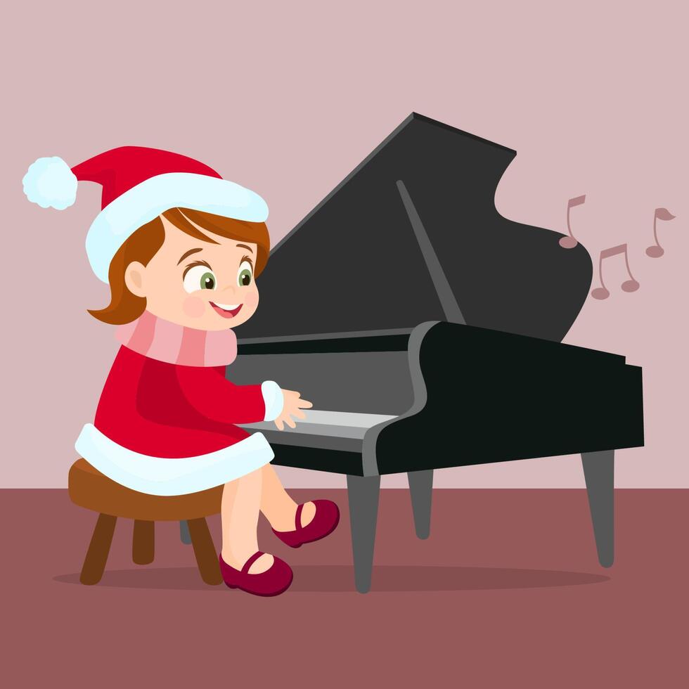 Happy children playing in the piano Christmas music vector