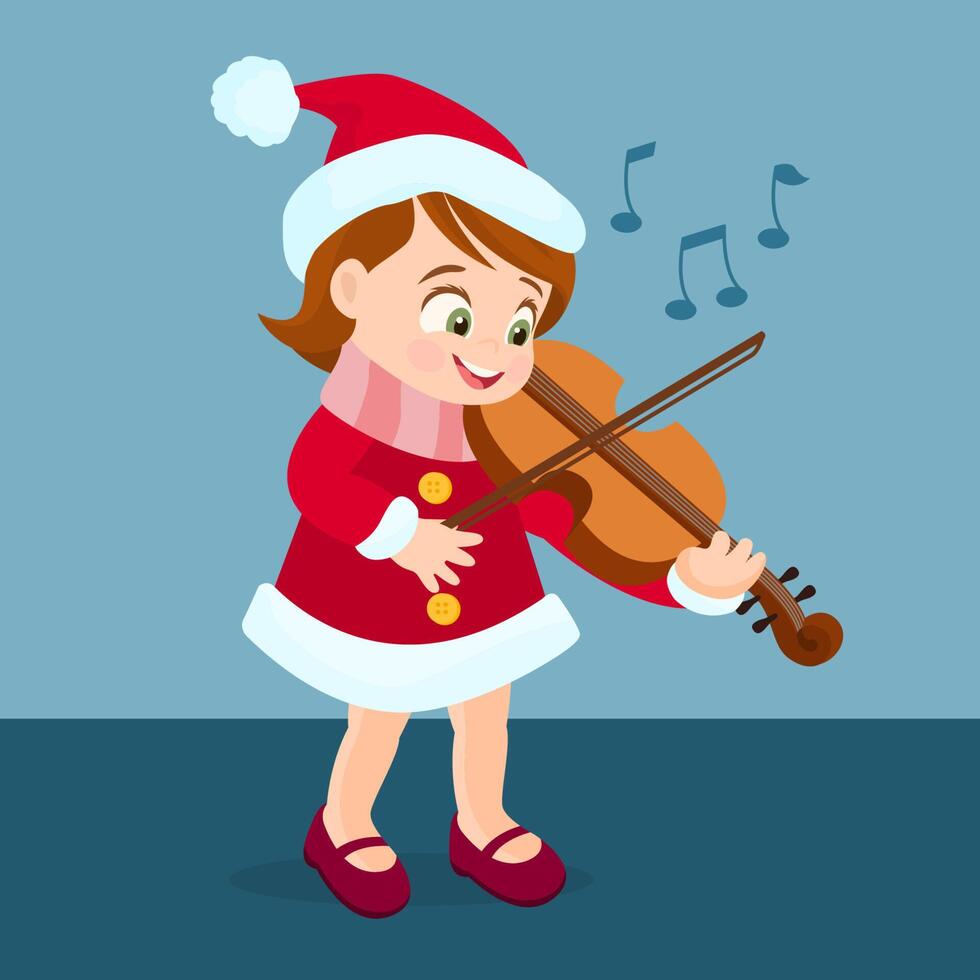 Happy children playing in her violin Christmas music vector