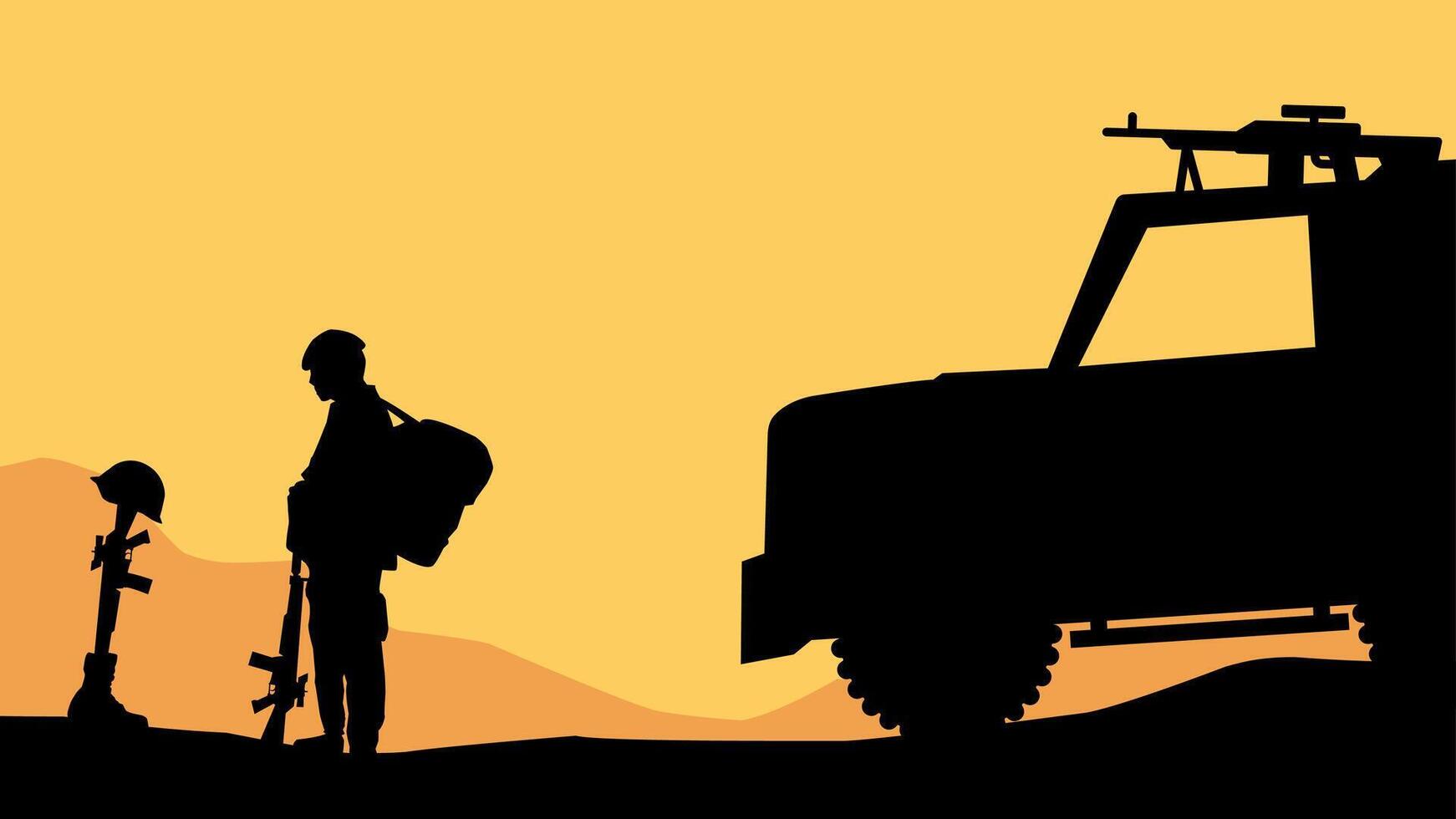 Landscape illustration of soldier giving respect to fallen soldier vector