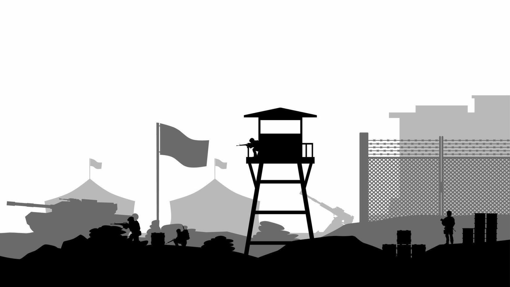Landscape illustration of military base outpost vector