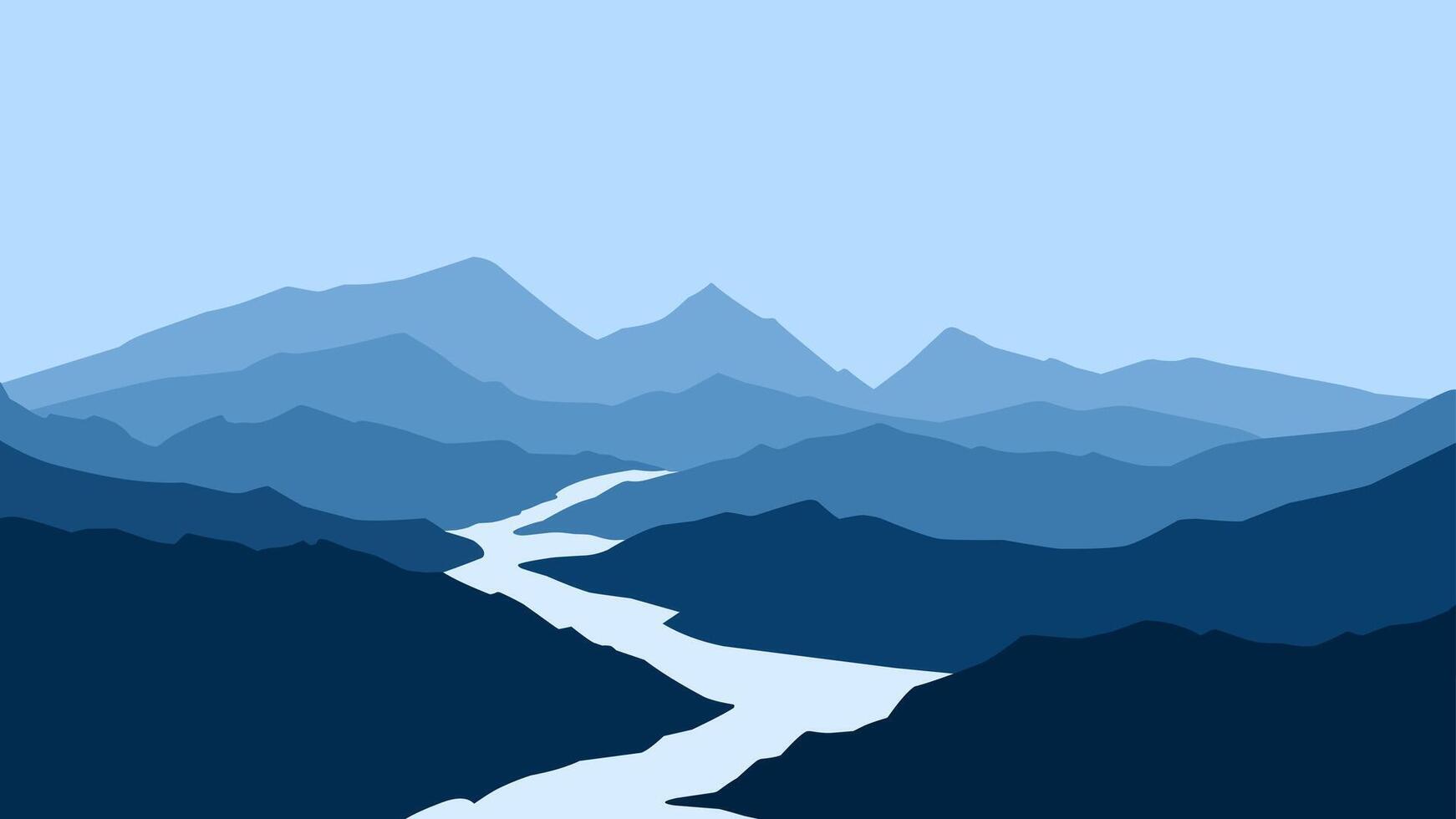 Landscape illustration of a river and mountain range vector