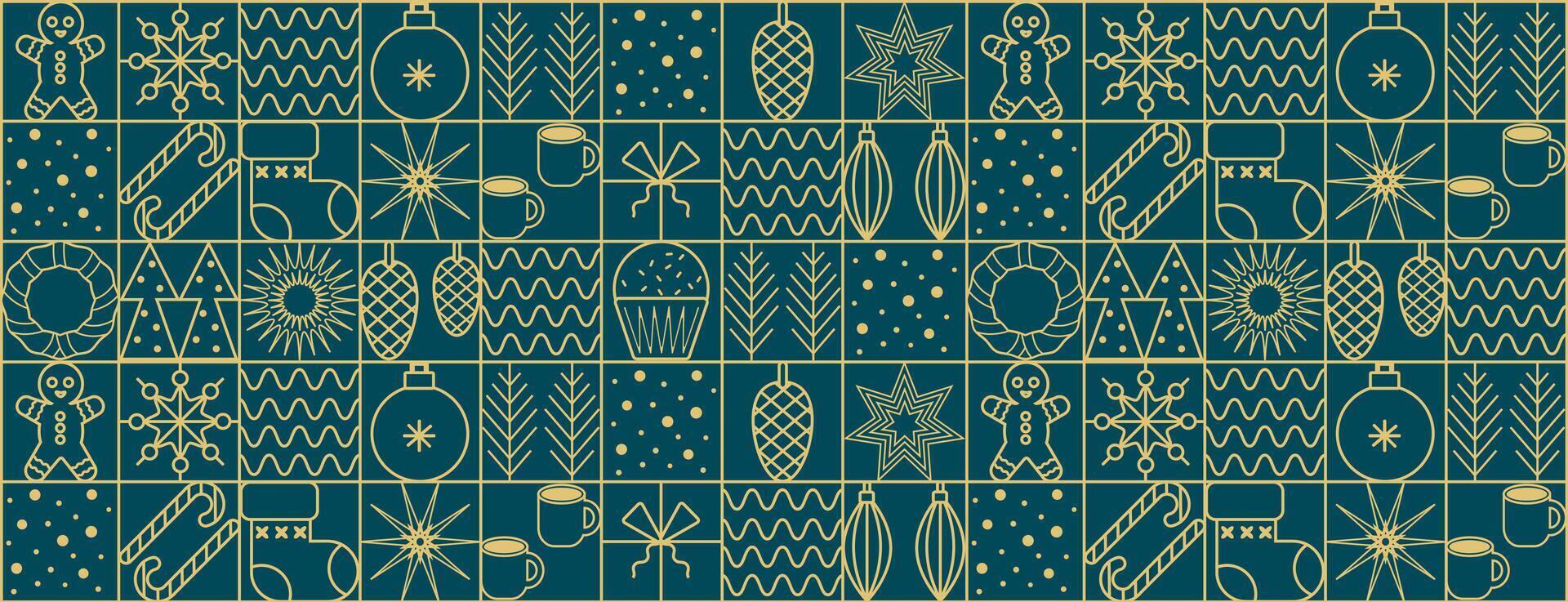 Christmas geometric background. Christmas pattern, with simple line elements. Merry Christmas and Happy New Year abstract line design. Mosaic and Scandinavian style. vector