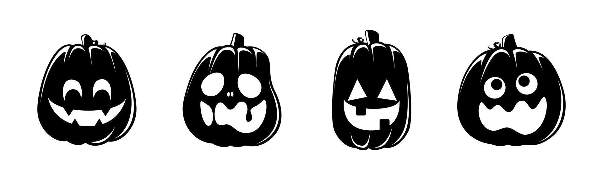 Jack O Lantern Silhouette Set. Cute Creepy Spooky Halloween Pumpkin Fall Autumn Sticker Print Illustration. vector