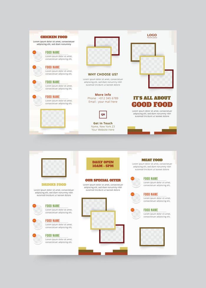Food menu trifold brochure design vector
