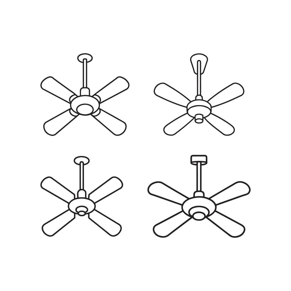 Ceiling fan outline icons set, ceiling fan logo background. black ceiling fan icon for web design isolated on white background. vector