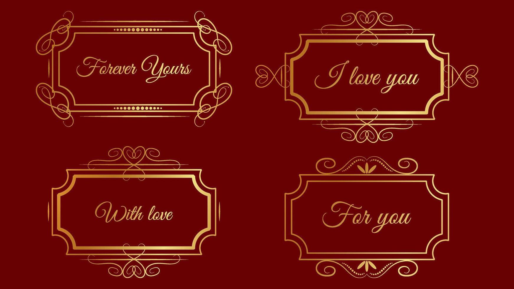 Valentines Day text in a vintage frame set. Design banner invitation card recognition web page. illustration. vector